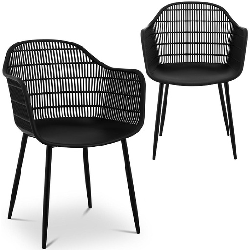 Openwork bucket chair for home restaurant up to 150 kg 2 pcs black.