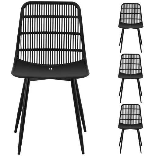 Plastic modern chair with openwork backrest up to 150 kg 4 pcs black.