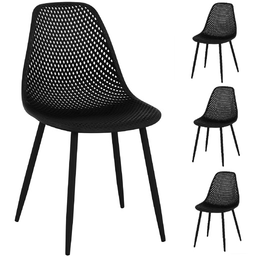 Scandinavian plastic openwork chair with steel legs up to 150 kg 4 pcs black.
