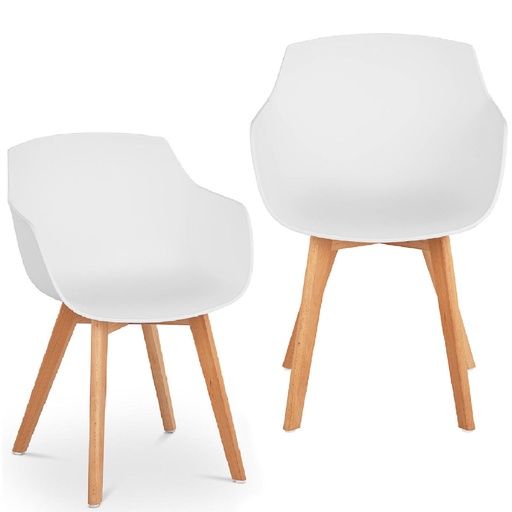 Scandinavian plastic bucket chair with wooden legs up to 150 kg 2 pcs white.