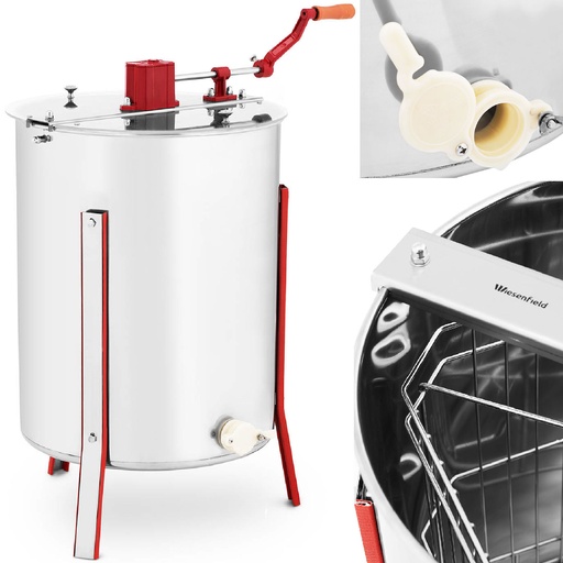 Manual 4-frame stainless steel honey centrifuge with a transparent cover