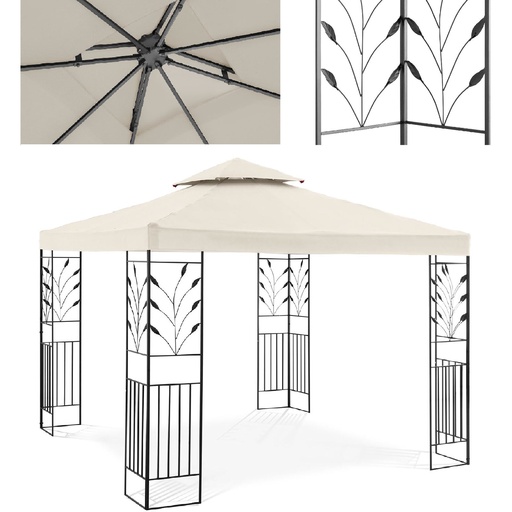 Garden pavilion gazebo with ornament folding 3 x 3 x 2.6 m cream