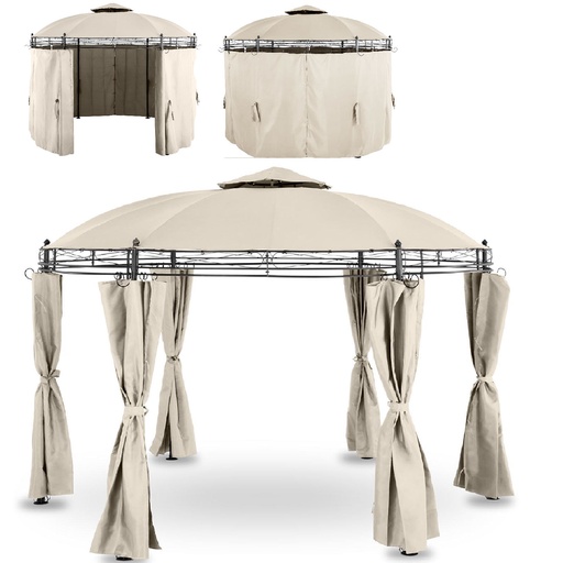 Garden pavilion tent folding gazebo round with walls 3.5 m diameter cream.