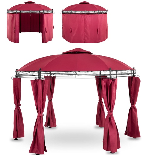 Garden pavilion tent folding gazebo round with walls 3.5 m diameter red wine.