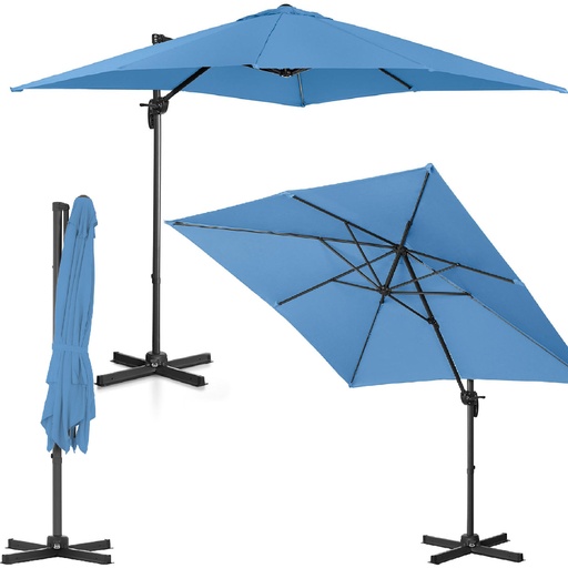Side boom garden umbrella square 250 x 250 cm blue