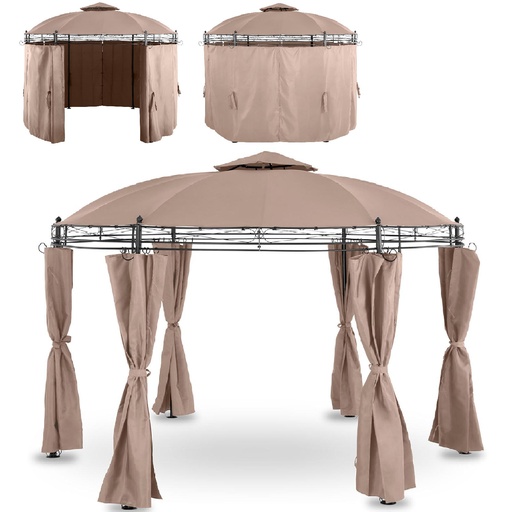 Garden pavilion tent folding gazebo round with walls 3.5 m diameter beige