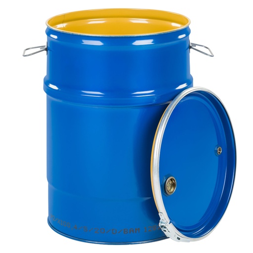 Steel barrel OH 60L removable lid plugs 2 and 3/4 lacquered interior - blue