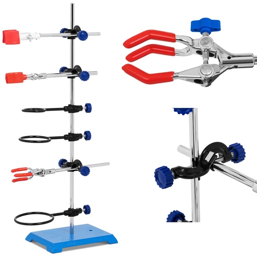 Laboratory stand with accessories 3 rings 3 handles