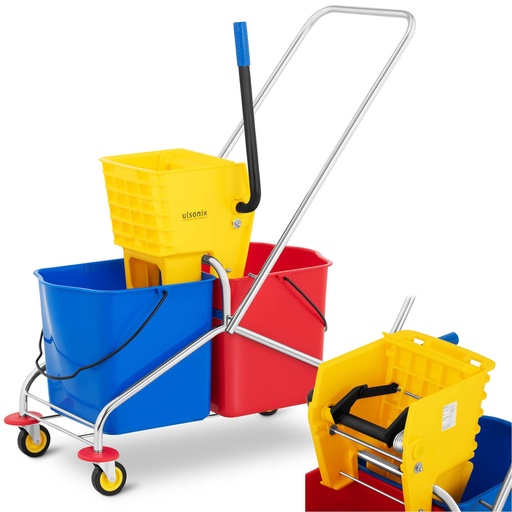 Floor cleaning cart with mop wringer two buckets 2 x 24 l