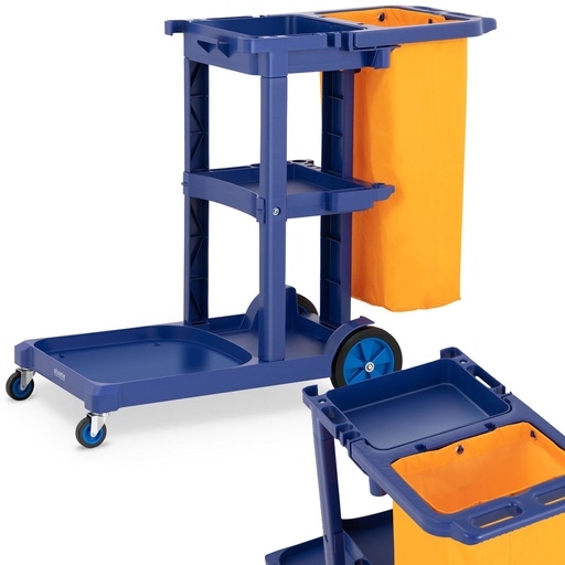 Service cart with shelves mop holder and laundry bag
