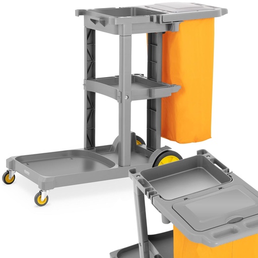 Service cart with shelves mop holder and laundry bag + lid
