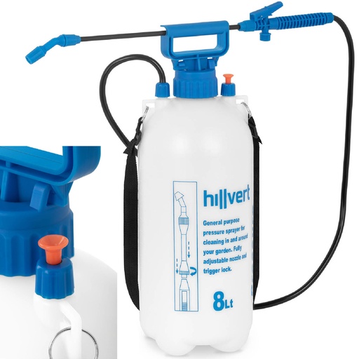 Pressure sprayer hand sprayer for garden orchard hose length 120 cm 8 l.