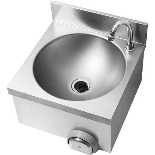 Touchless washbasin with knee switch in stainless steel + tap length 14 cm.