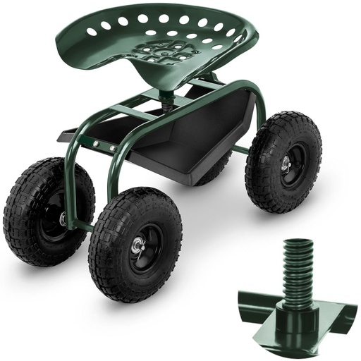 Seat on wheels for garden work strawberry harvesting with shelf up to 150 kg green