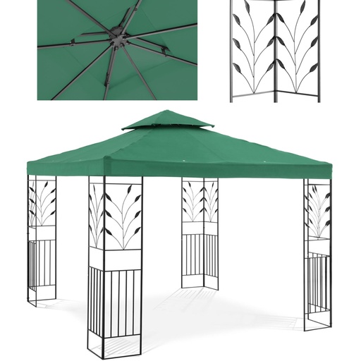 Garden pavilion gazebo with ornament folding 3 x 3 x 2.6 m green