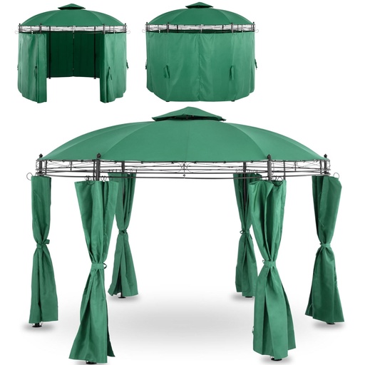 Garden pavilion tent folding gazebo round with walls diameter 3.5 m green.