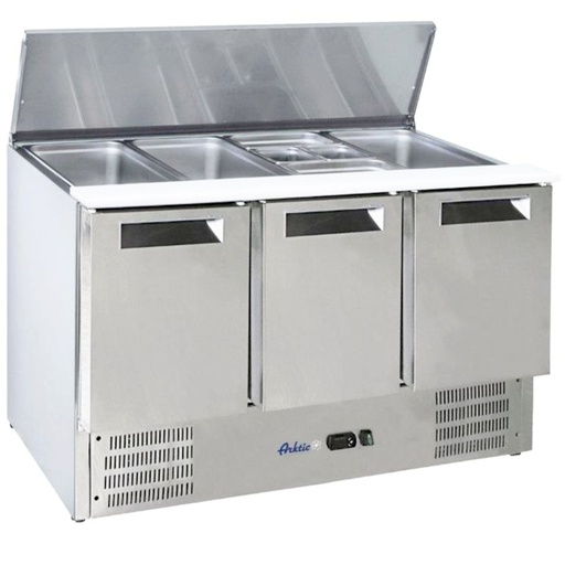Refrigerated 3-door salad table with hinged lid for 4x GN1/1 368 l - Hendi 236178
