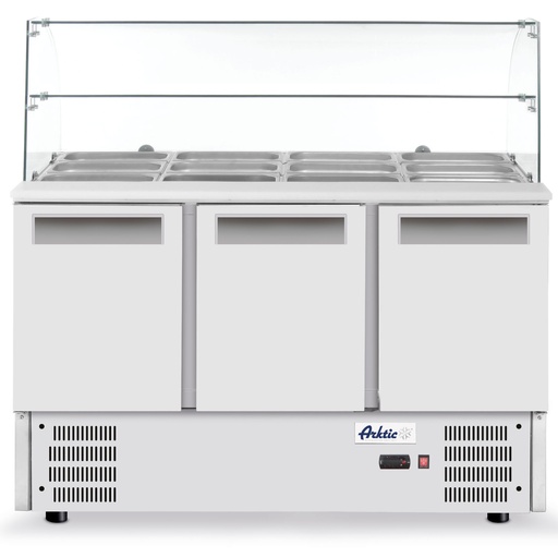 Refrigerated 3-door salad table with glass extension for 4x GN1/1 368 l - Hendi 236192