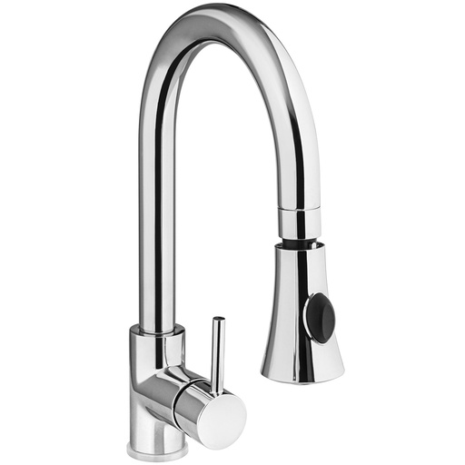 Single-hole stainless steel kitchen sink faucet with shower H 370 mm - Hendi 810163