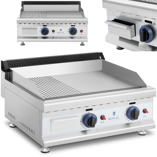 Gas grill double smooth fluted stainless steel for natural gas 2x 3.1 kW 0.02 bar 60 x 40 cm
