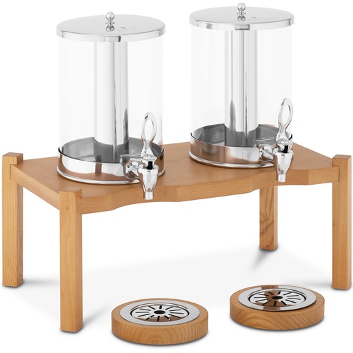 Juice drink dispenser double refrigerated on wooden base 2x 7 l