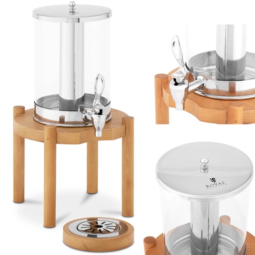 Refrigerated dispenser for juice drinks lemonade on wooden base 7 l