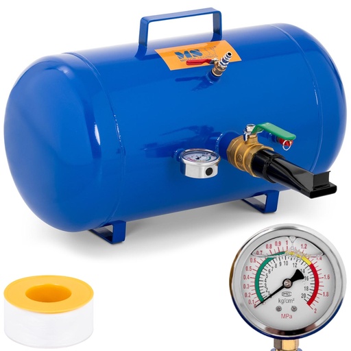 Inflator pressure tank for inflating tire wheels with pressure gauge 6-8 bar 38.5 l