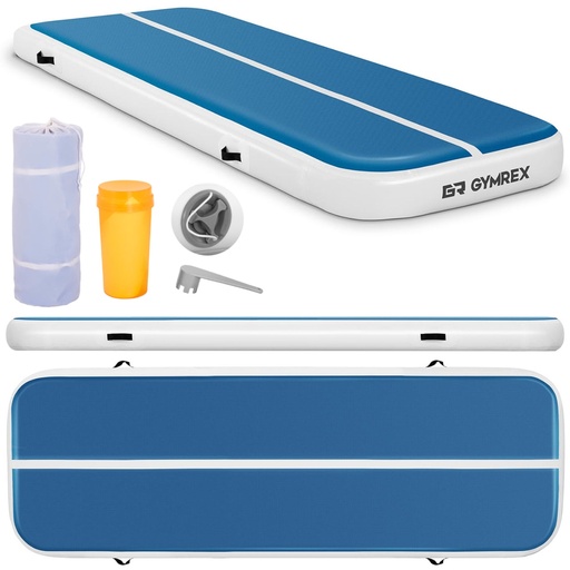 Gymnastic path acrobatic mat inflatable 3 m long blue and white.