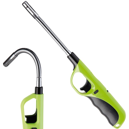 Gas fireplace candle lighter with long flexible tip and safety lock