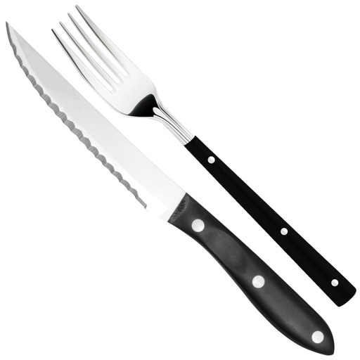 Stainless serrated steak knife 120 mm long + fork KIT 2 el. - Hendi 841174