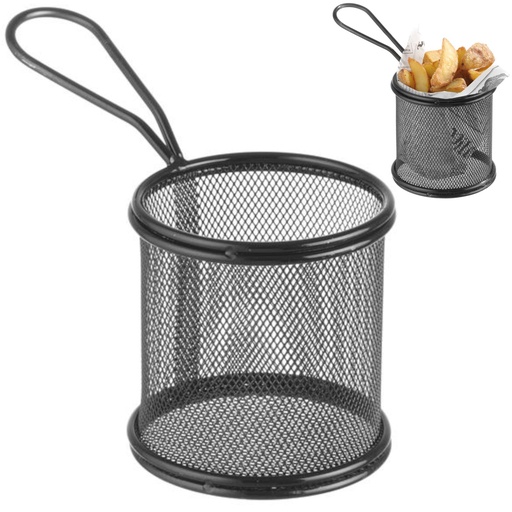 Serving basket for fried snacks fries with handle round 90x90x90 mm - Hendi 425633