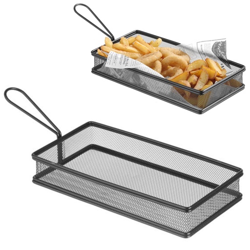 Serving basket for fried snacks fries with handle black 255x153x45 mm - Hendi 425657