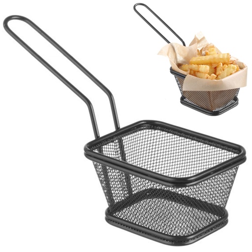 Serving basket for fried snacks fries with handle black 105x90x60 mm - Hendi 425671