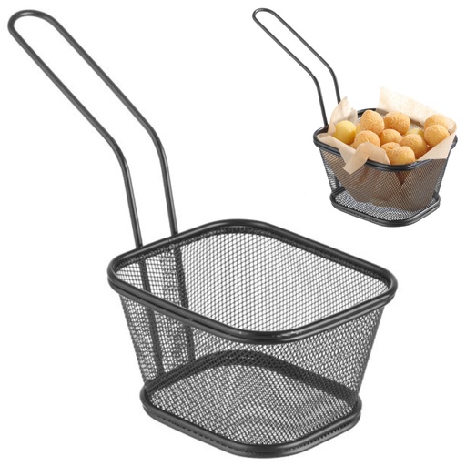 Serving basket for fried snacks fries with handle black 130x115x80 mm - Hendi 425695