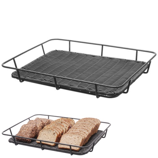 Bread tray basket with stainless steel frame black 400x300x50 mm - Hendi 426555