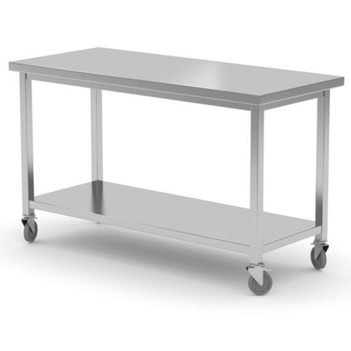 Nerūdijančio plieno prisukamas mobilus virtuvės stalviršis su lentyna 100x70x85 cm - Hendi 815786