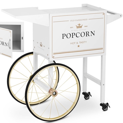 Popcorn machine base cart with retro cabinet 51 x 37 cm - white and gold