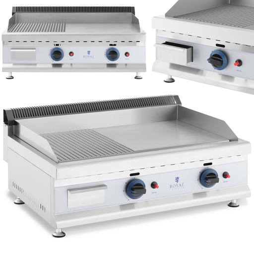 Gas grill double smooth fluted for natural gas 0.02 bar 74.5 x 40 cm 2 x 3100 W.