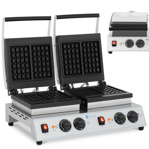 Rectangular double waffle maker for 4 Belgian waffles 2 x 1500 W.