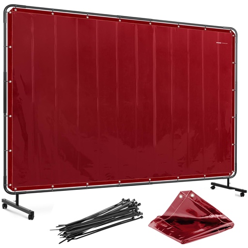 Protective welding curtain screen with frame on wheels 239 x 175 cm - red