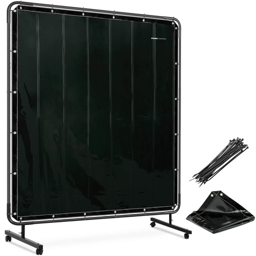 Protective welding curtain screen with frame on wheels 174 x 174 cm - black