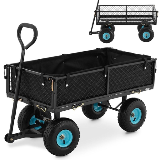 Folding garden cart with tarpaulin for transporting soil fertilizer up to 300 kg