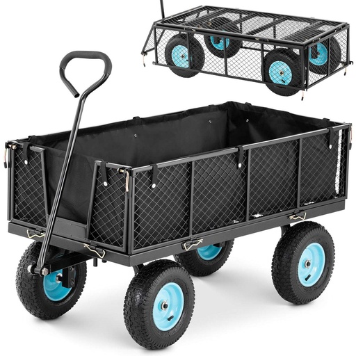 Folding garden cart with tarpaulin for transporting soil fertilizer up to 550 kg