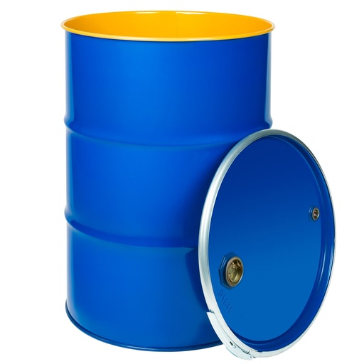 Steel barrel OH 212L removable lid with 2 and 3/4 stoppers blue lacquered interior