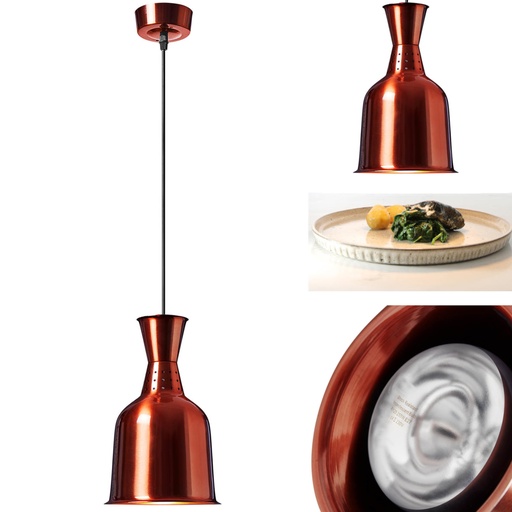 Infrasarkanā infrasarkanā pārtikas sildīšanas lampa piekaramais misiņa diametrs 19 cm 250 W