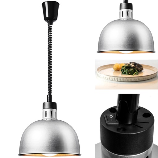Infrasarkanā pārtikas sildīšanas lampa IR kulons sudraba krāsā, diametrs 28,5 cm 250 W