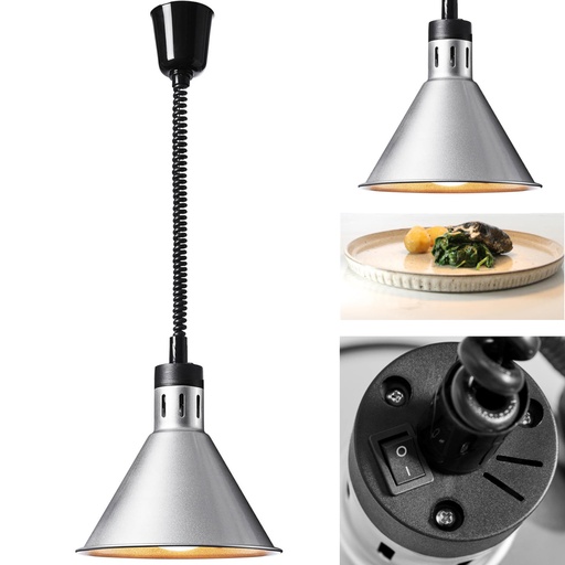 Infrasarkanā pārtikas sildīšanas lampa IR kulons sudraba diametrs 27,5 cm 250 W