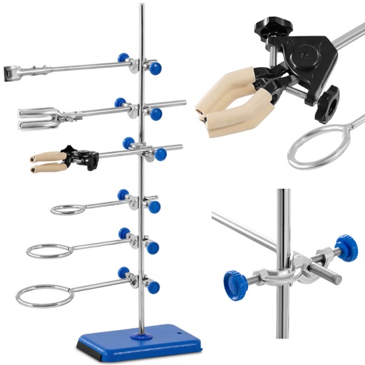 Laboratorinis stendas su priedais 60 cm 1 biuretės spaustukas 2 spaustukai 3 žiedai 60 mm 80 mm 100 mm