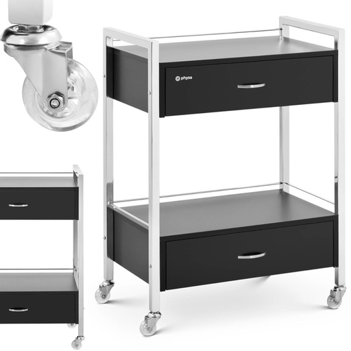 Cosmetic hairdressing assistant cart 2 drawers 2 shelves 62 x 38 x 86.5 cm black
