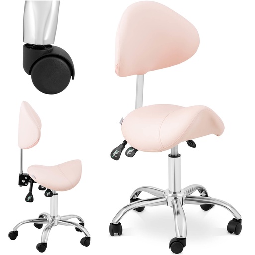 Cosmetic saddle chair with backrest swivel adjustable MANNHEIM POWDER PINK pink